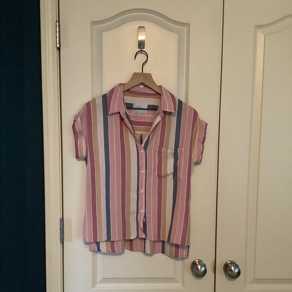 Rails Paradise Stripe Whitney Metallic Short Sleeve Button Up Small
